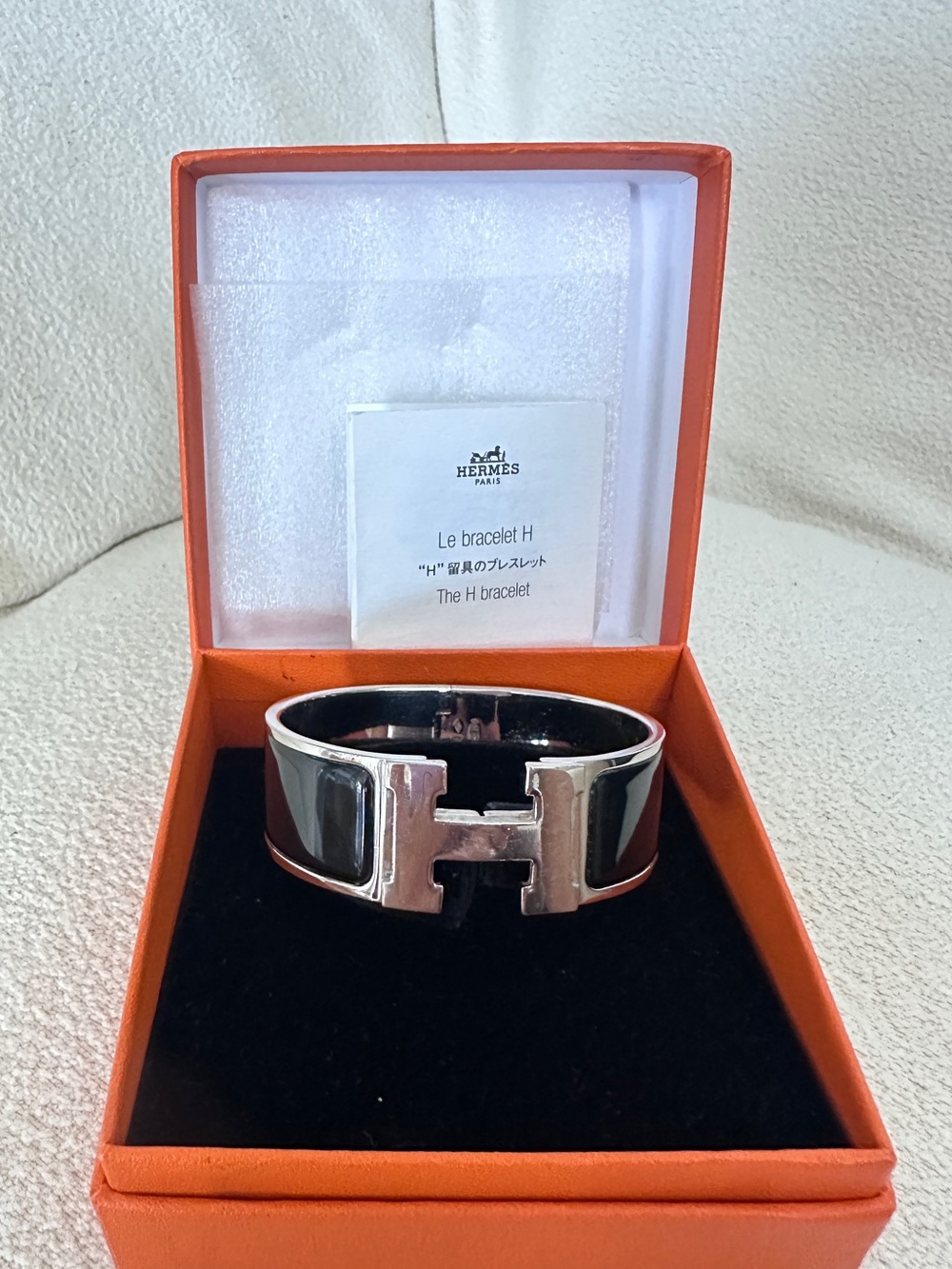 Hermes Black Enamel 'H' Cuff Bracelet